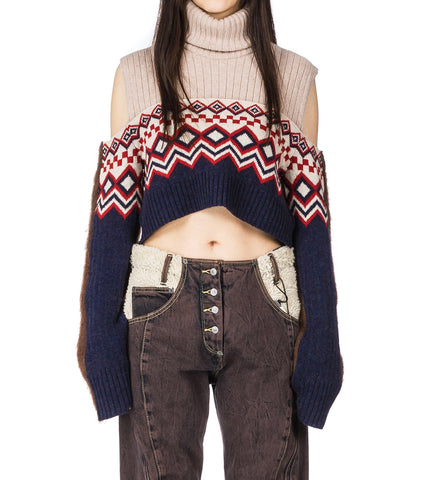 CROPPED LAYERED NORDIC KNIT NAVY
