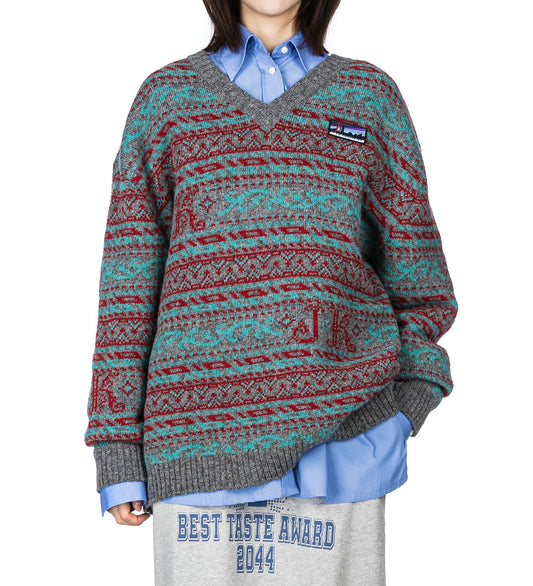 KAIRALL V NECK KNITTED SWEATER WITH SHIRT MULTI COLOUR