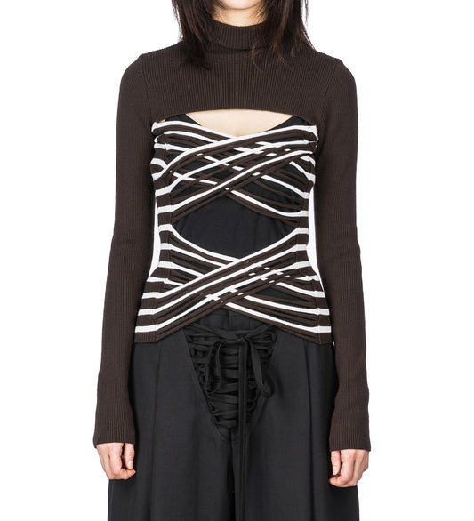 TATTOO COLLECTION HIGH NECK LONG SLEEVES TOP BROWN / WHITE