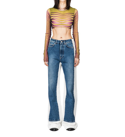 DENIM JEAN WITH CONTRASTED DENIM DETAILS VINTAGE BLUE / WHITE