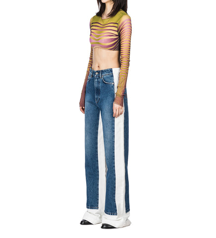 DENIM JEAN WITH CONTRASTED DENIM DETAILS VINTAGE BLUE / WHITE