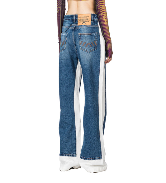 DENIM JEAN WITH CONTRASTED DENIM DETAILS VINTAGE BLUE / WHITE