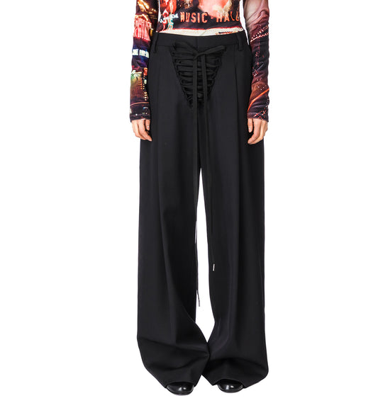 WOOL TAILORED PANT WITH LACING DETAIL BLACK