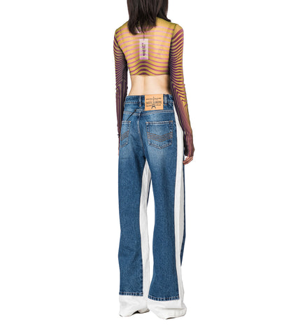 DENIM JEAN WITH CONTRASTED DENIM DETAILS VINTAGE BLUE / WHITE