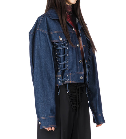 DENIM JACKET WITH LACING DETAIL INDIGO