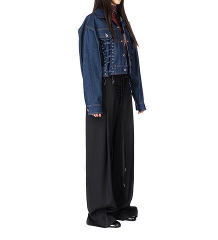 DENIM JACKET WITH LACING DETAIL INDIGO