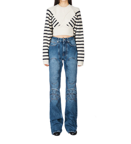 RIBBED MARINIERE CROPPED PULLOVER WHITE/NAVY