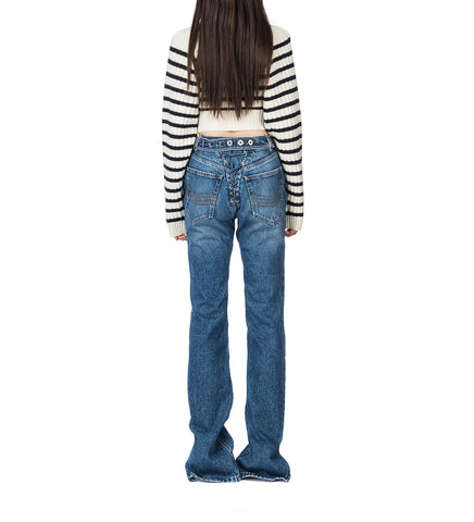 RIBBED MARINIERE CROPPED PULLOVER WHITE/NAVY