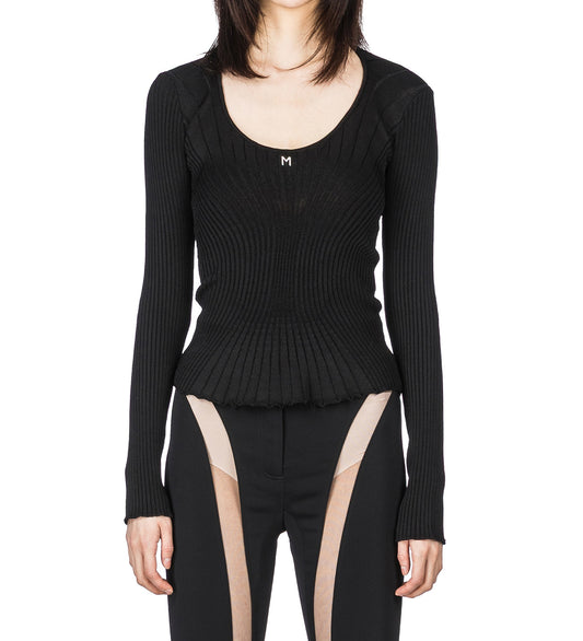 OPENED KNIT TOP BLACK