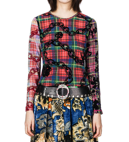 LADY CHAIN FLOCKED MESH LS TOP MULTI