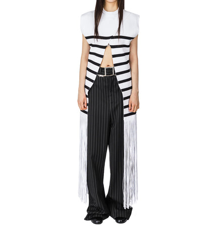 THE BELTED PINSTRIPE TAILORED TROUSER BLACK