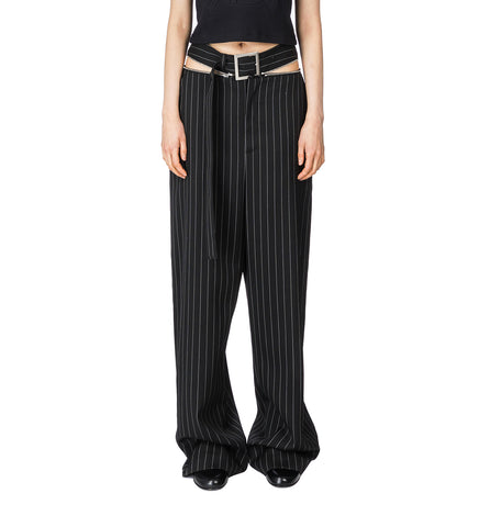 THE BELTED PINSTRIPE TAILORED TROUSER BLACK