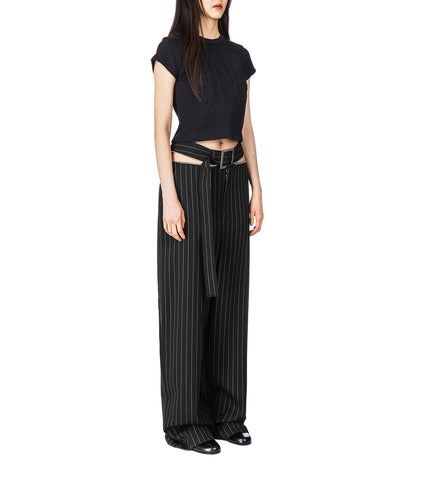 THE BELTED PINSTRIPE TAILORED TROUSER BLACK