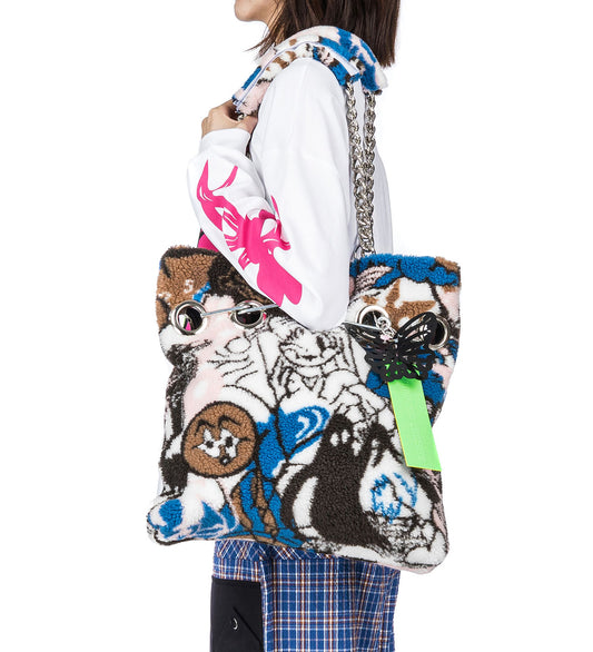 FLEECE TOTE BAG WHITE MULTI