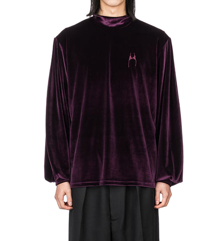 MOCK NECK LS VELVET TOP BORDEAUX