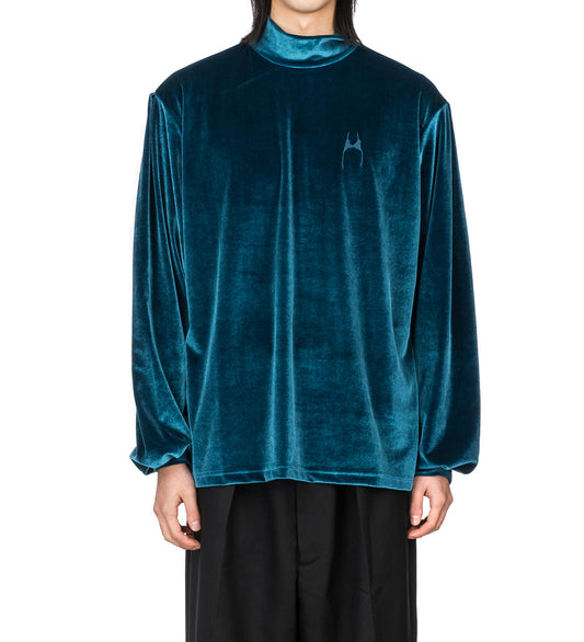 MOCK NECK LS VELVET TOP PETROL
