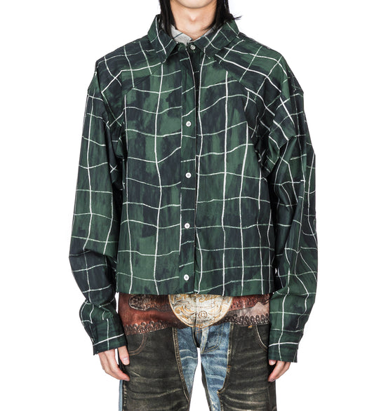 SAYER LS PAPERY POPLIN PAINTED CHECK GREEN/GREY