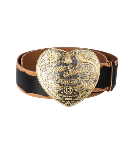 HEART BUCKLE BELT BLACK/CAMEL