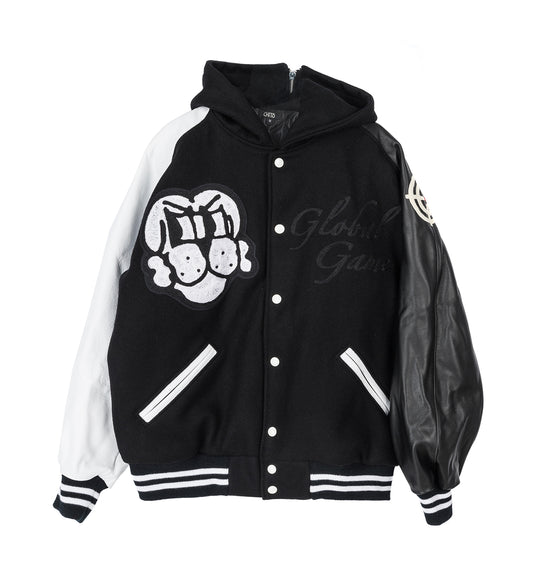 GLOBAL GAME LETTERMAN JACKET BLACK/WHITE