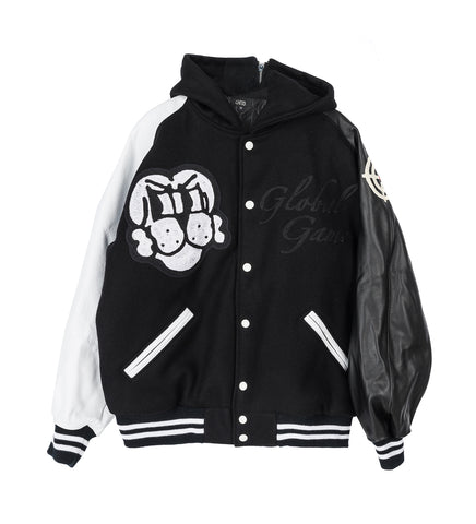 GLOBAL GAME LETTERMAN JACKET BLACK/WHITE