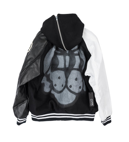 GLOBAL GAME LETTERMAN JACKET BLACK/WHITE