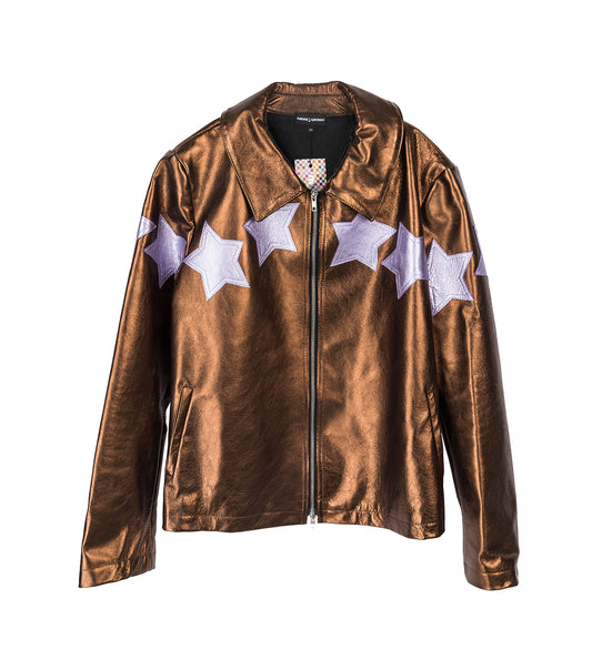 VINTAGE METALLIC PANELED LEATHER JACKET BROWN/LILAC