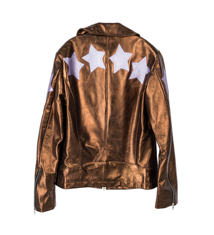 VINTAGE METALLIC PANELED LEATHER JACKET BROWN/LILAC