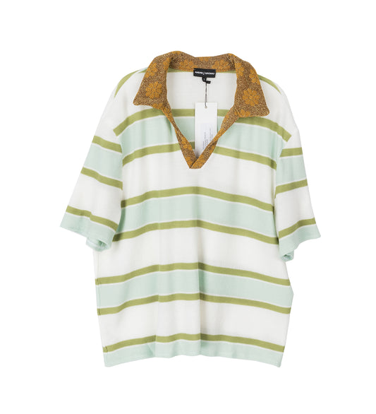LONG KNITTED MERINO POLO SHIRT MINT/WHITE