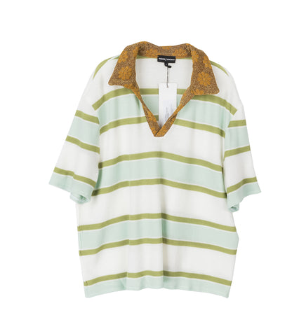LONG KNITTED MERINO POLO SHIRT MINT/WHITE