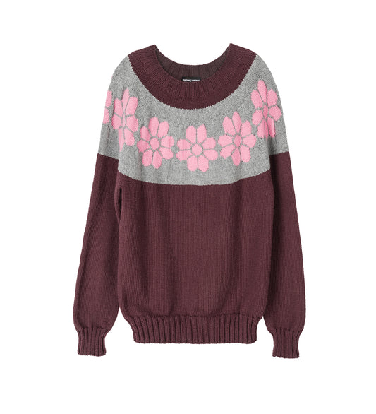 HANDKNITTED FAIR ISLE SWEATER WINE/ROSE