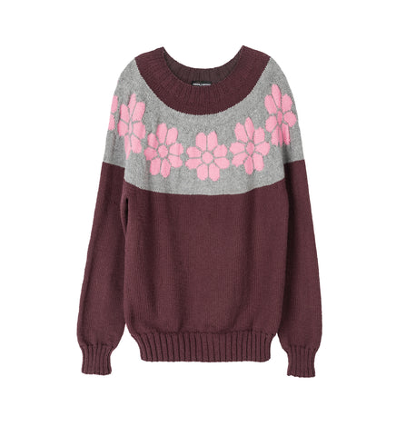 HANDKNITTED FAIR ISLE SWEATER WINE/ROSE