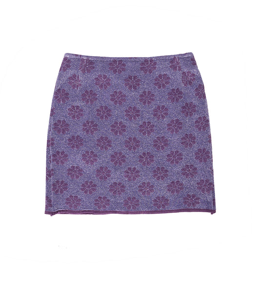 KNITTED CLOQUE FLOWER PENCIL SKIRT NAVY