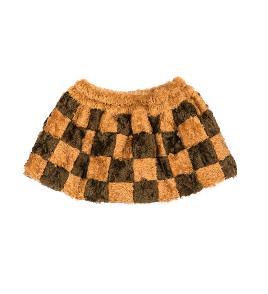 ARTISAN PATCHWORK MOHAIR FUR SKIRT BROWN/COGNAC