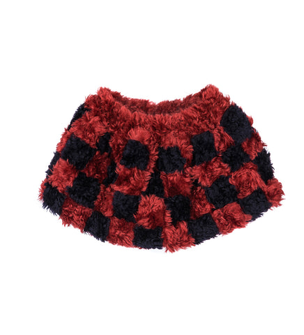 ARTISAN PATCH WORK MOHAIR FUR SKIRT NAVY/WINE