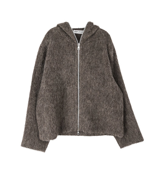FULL ZIP HOOD MOLE GREY HAIRY WOOL