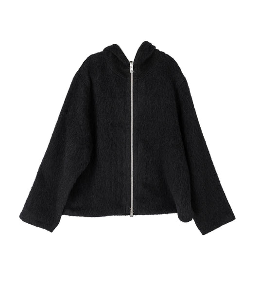 FULL ZIP HOOD BLACK HAIRY WOOL