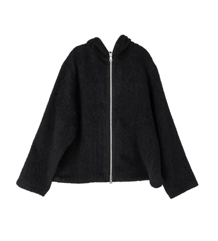 FULL ZIP HOOD BLACK HAIRY WOOL