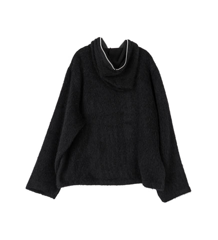 FULL ZIP HOOD BLACK HAIRY WOOL
