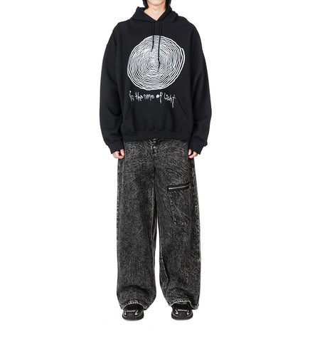 DENIM PANTS W ZIP POCKET ACID WASH BLACK