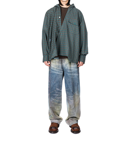 RUS TWIST HOODED SHIRT TERRAIN GREEN PLAID