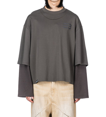 MAYO OVERSIZED GLOBE DOUBLE SLEEVE TEE PUBBLE GREY