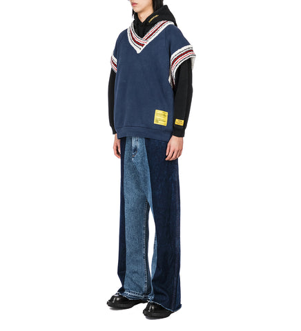 RECODED BY AALTO KNIT PATCHWORK MOCK NECK NAVY