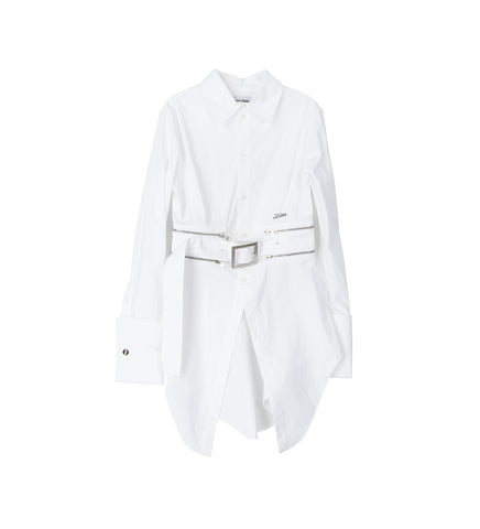 STRETCH POPLIN SHIRT WITH ZIP OFF BELT DETAIL WHITE