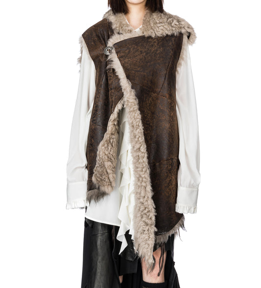 ALEID ASYMMETRIC FUR WAISTCOAT BROWN/TAUPE