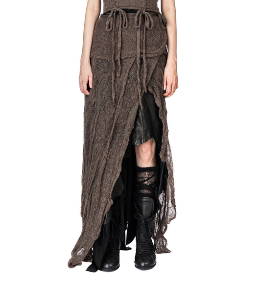 PHILOMIEN ASYMMETRIC KNITTED WRAP SKIRT BEAVER