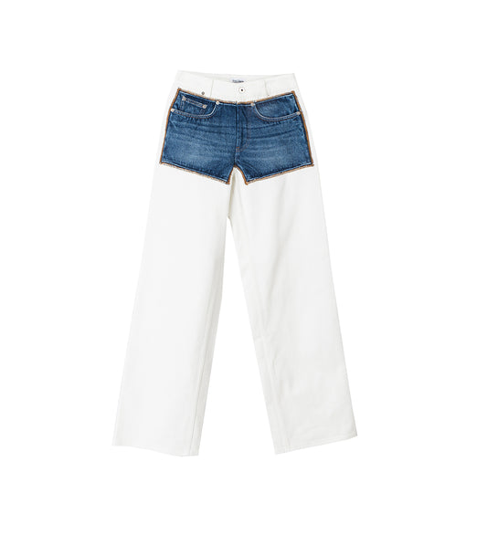 JEAN WITH TROMPE L'OEIL "PETIT GRAND" ECRU/VINTAGE BLUE