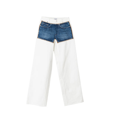 JEAN WITH TROMPE L'OEIL "PETIT GRAND" ECRU/VINTAGE BLUE