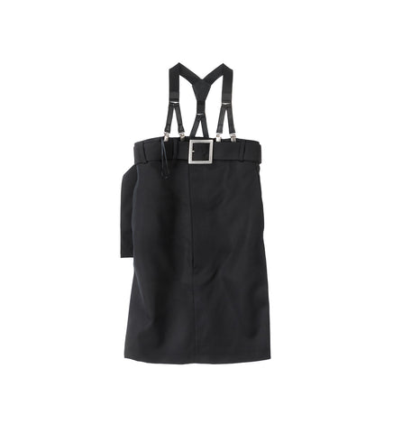WOOL TAILORED SHORT DRESS WITH SUSPENDER BLACK
