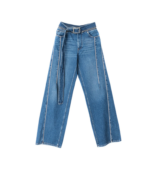 DENIM JEAN WITH ZIP BELT AND SELVEGE VINTAGE BLUE