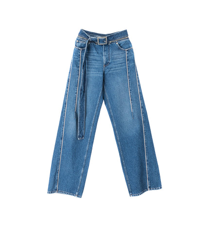 DENIM JEAN WITH ZIP BELT AND SELVEGE VINTAGE BLUE